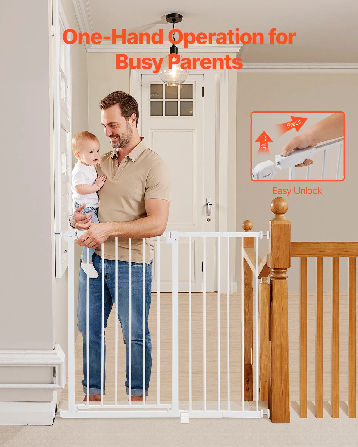 SucceBuy Walk Through Pressure Mount Baby Pet Safety Gate