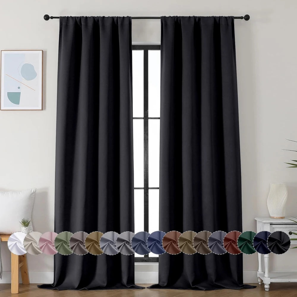 Thermal Insulated Blackout Curtains With Grommet For Bedroom