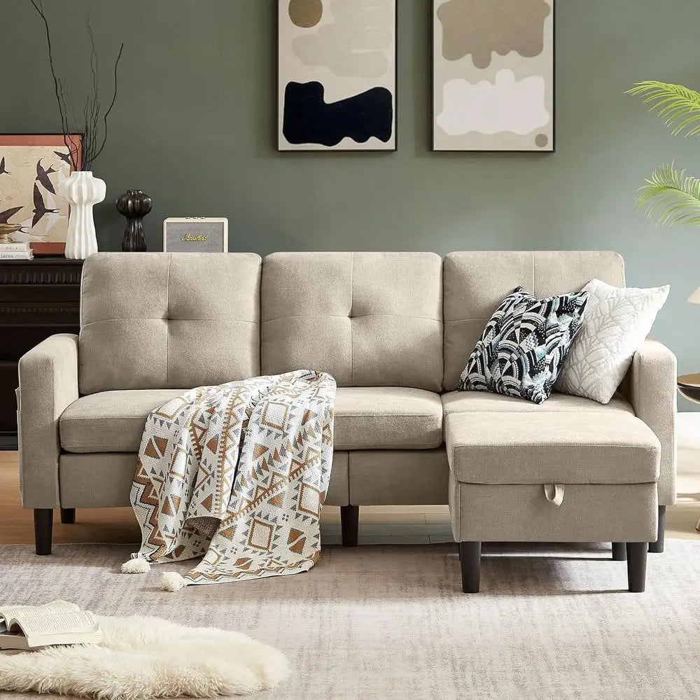 Convertible L Shaped Sectional Sofa With Reversible Storage Chaise