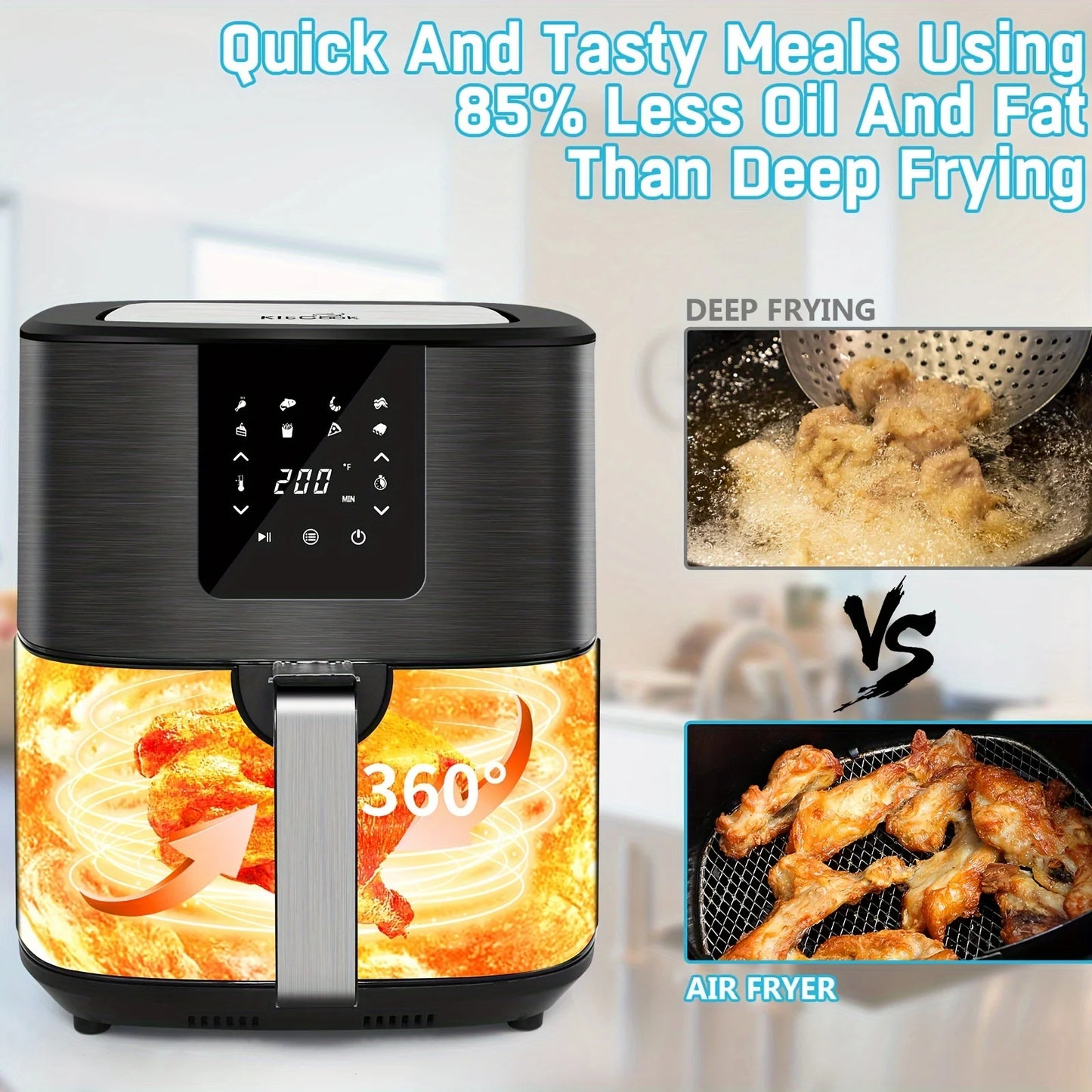 KitCook Digital Air Fryer With Eight Preset Programs And Touchscreen Control