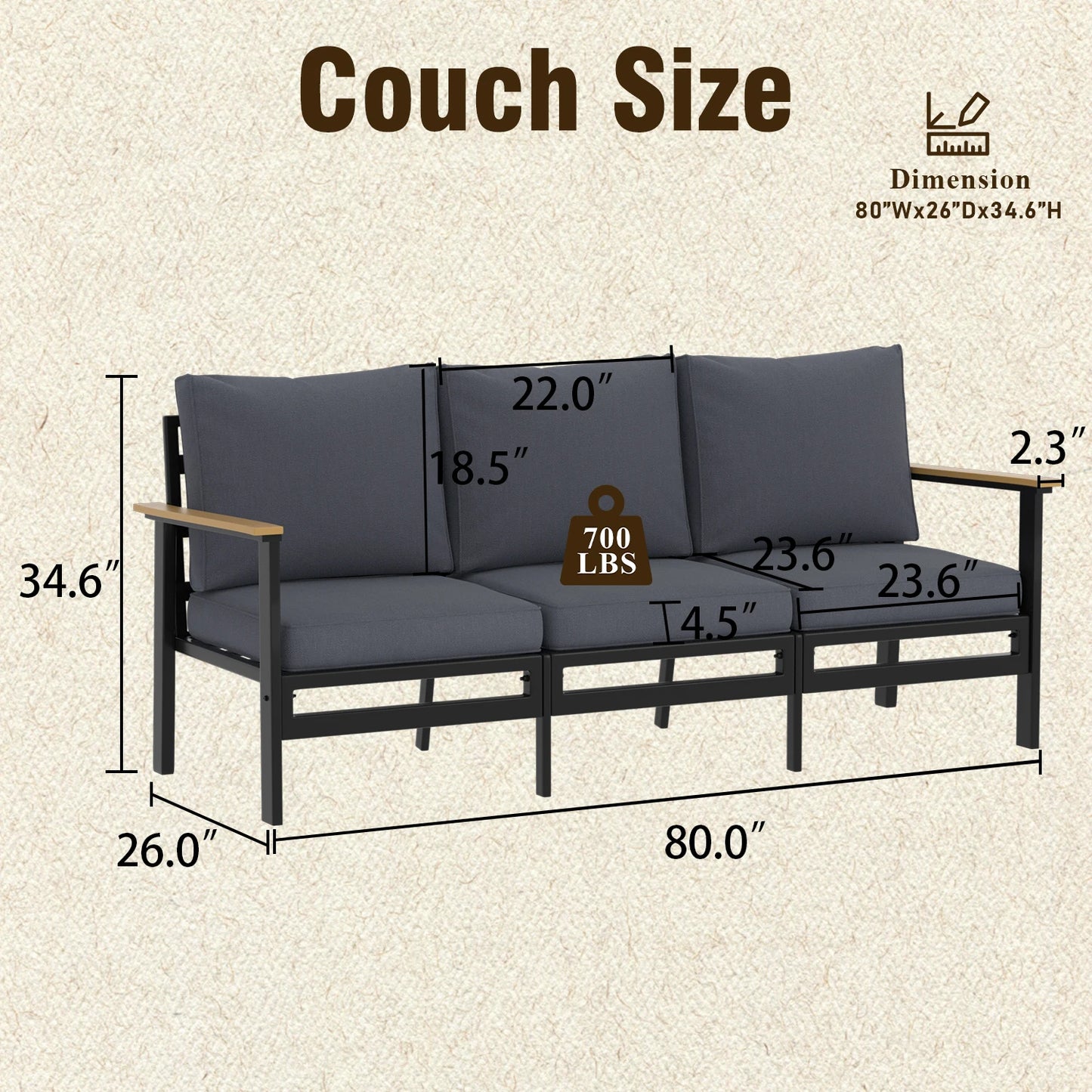 Avenvista Outdoor Patio Furniture Set Metal Sofa With Armrests