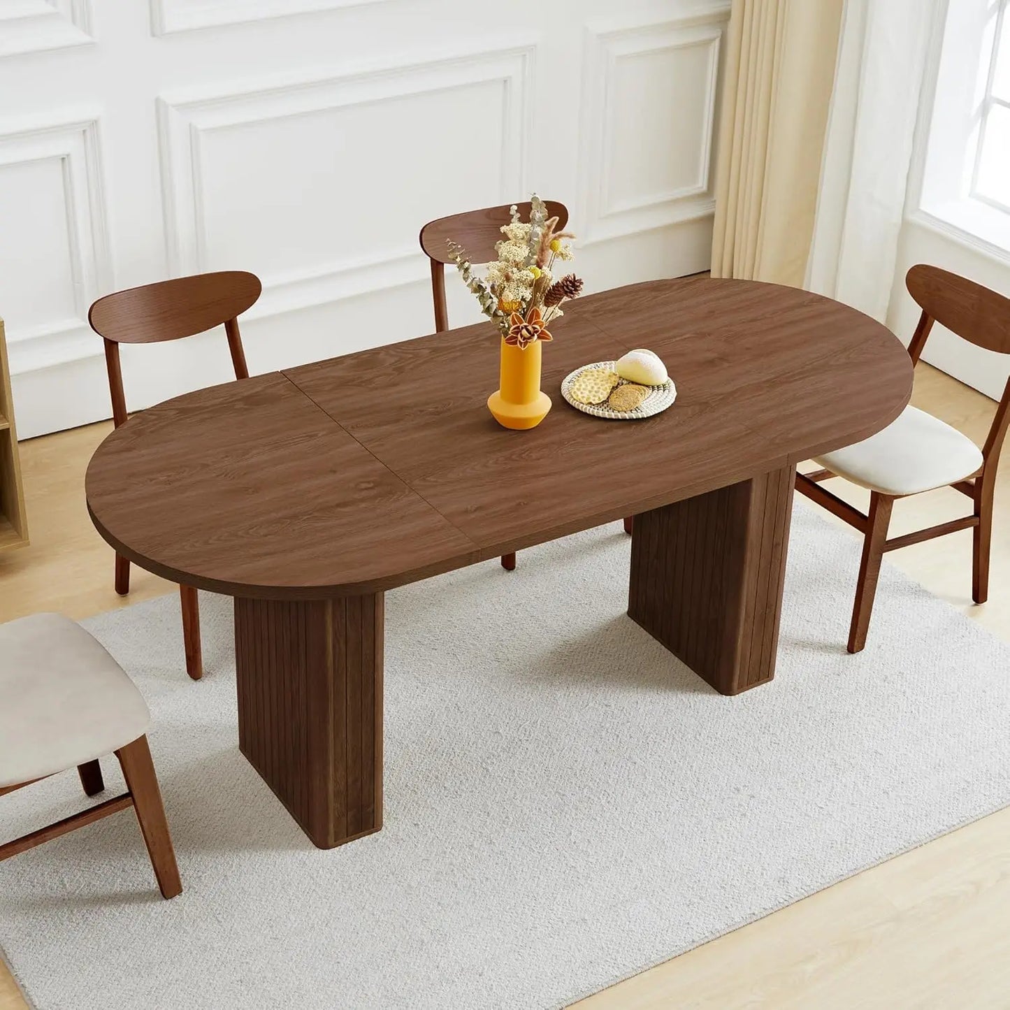 Extendable Dining Table With Fluted Base Modern Oval Design