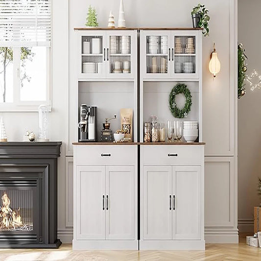 HiMISS Kitchen Pantry Cabinet Hutch With Microwave Stand
