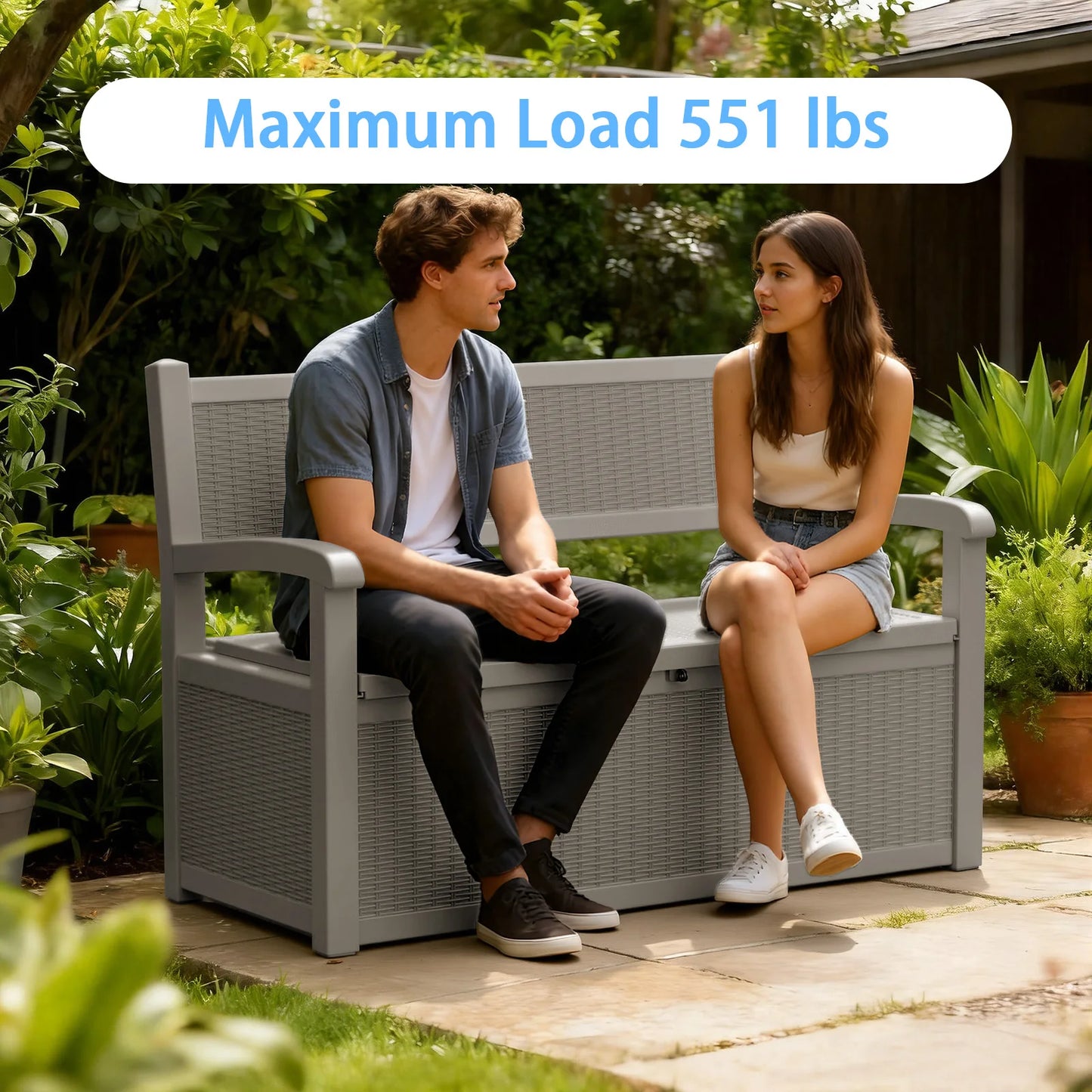Weatherproof Resin Rattan Style Outdoor Patio Storage Bench
