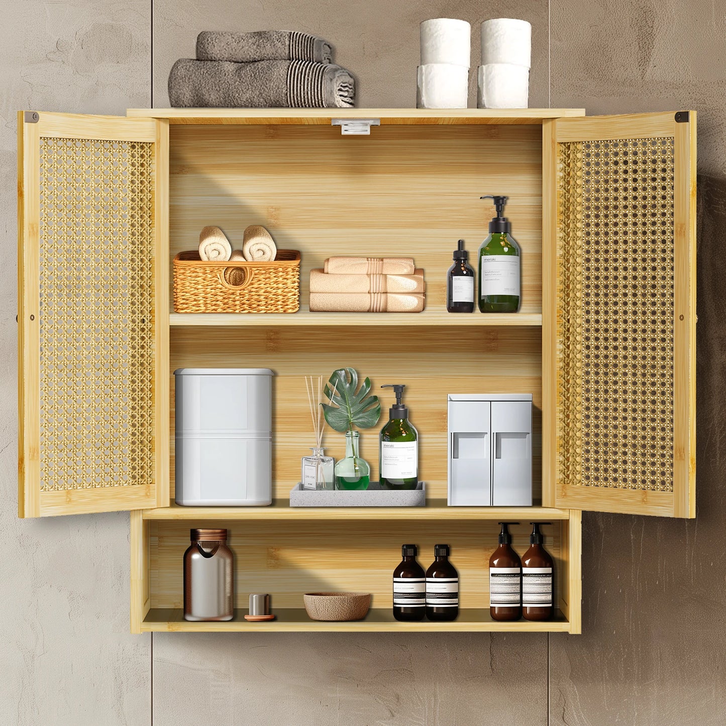 Wisfor Bamboo Wall Cabinet Over Toilet With Shelves