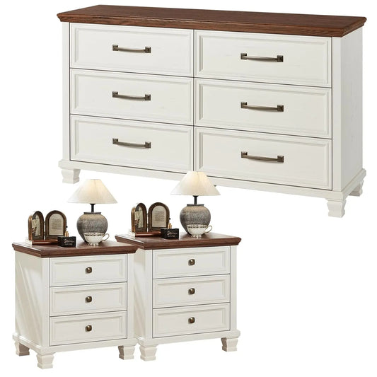 Farmhouse Bedroom Set 3 Piece With Dresser And Nightstand