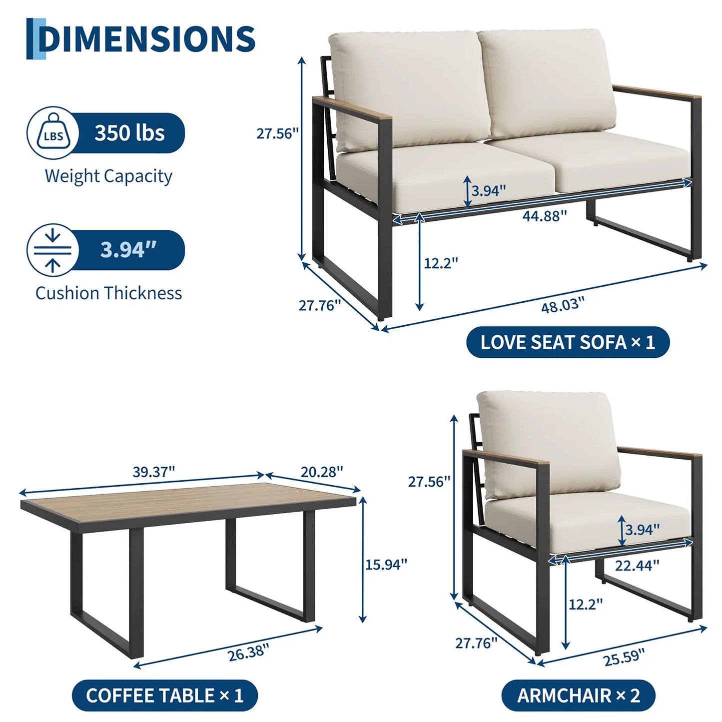 HobbyLane Four Piece Outdoor Patio Conversation Sofa Set