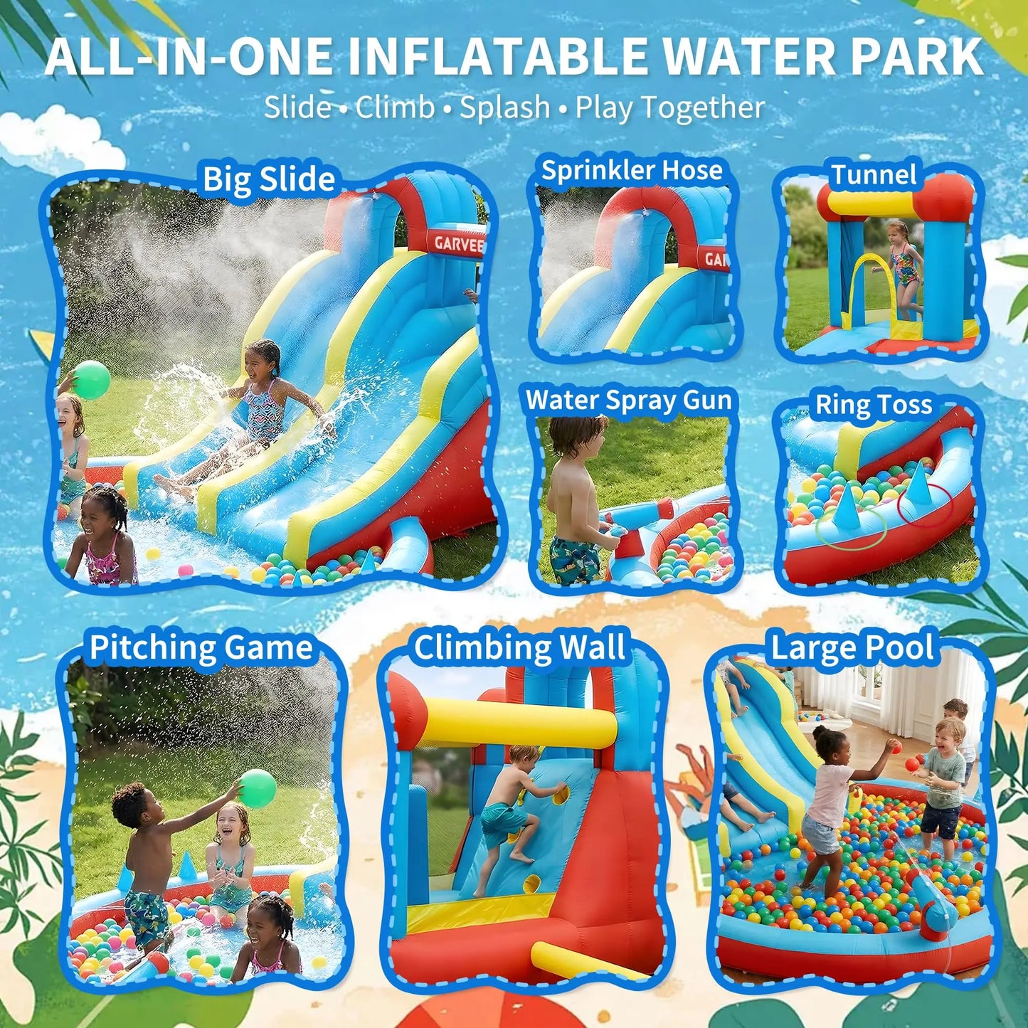 HiMISS 8 In 1 Inflatable Bounce House With Double Slides
