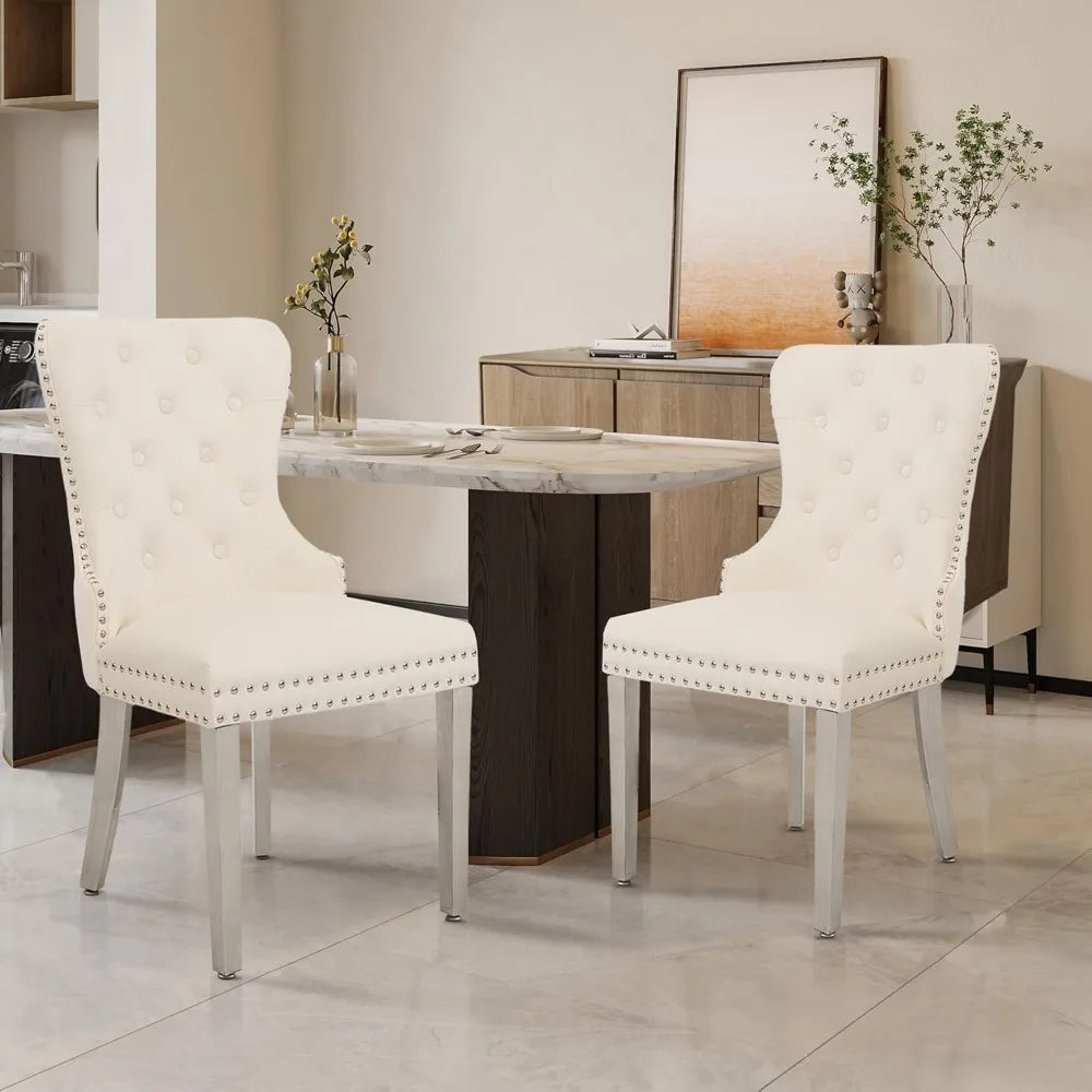 Velvet Tufted Dining Chairs With Stainless Steel Legs