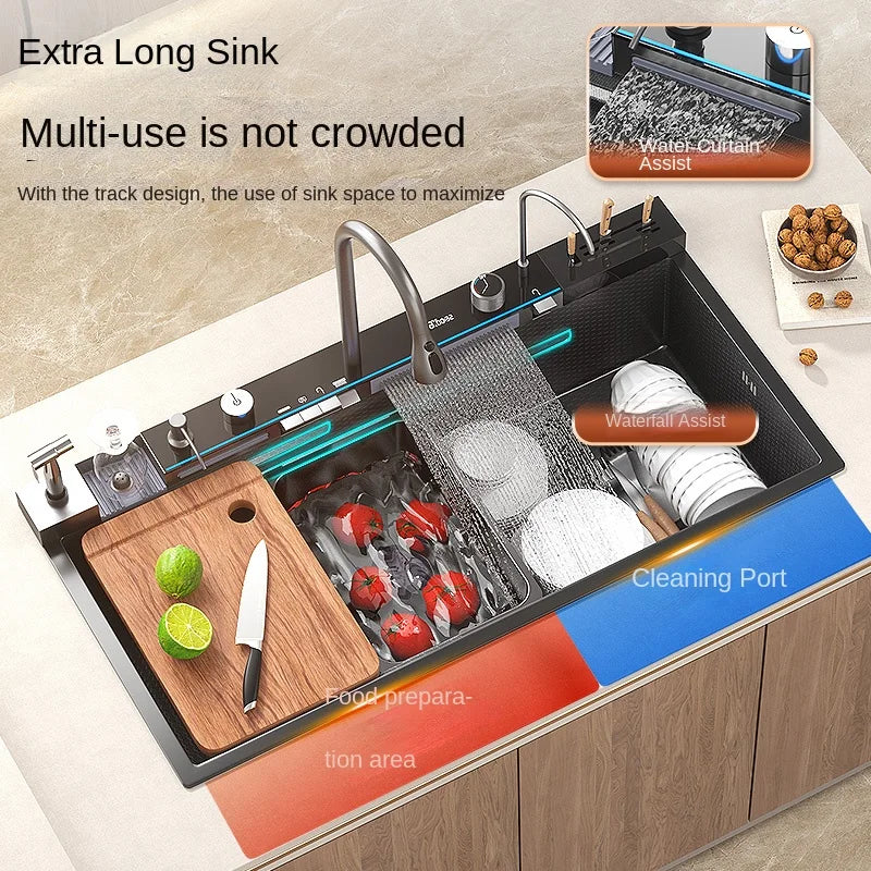 Nianronghua Stainless Steel Waterfall Kitchen Sink With Digital Display