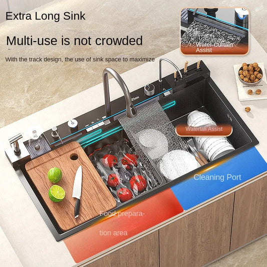 Nianronghua Stainless Steel Waterfall Kitchen Sink With Digital Display