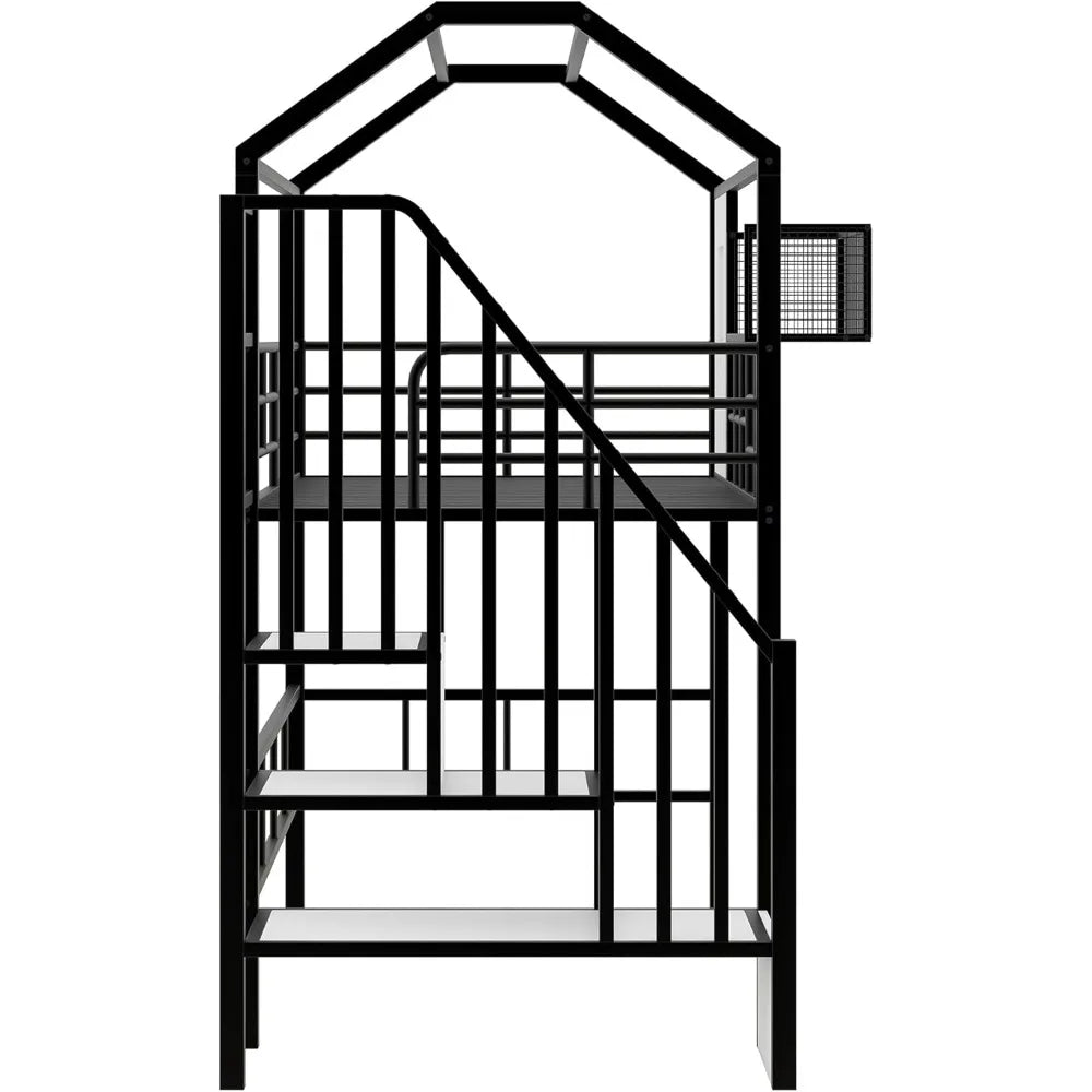 DAFIFY Twin Loft Bed With Stairs And Roof Metal Frame
