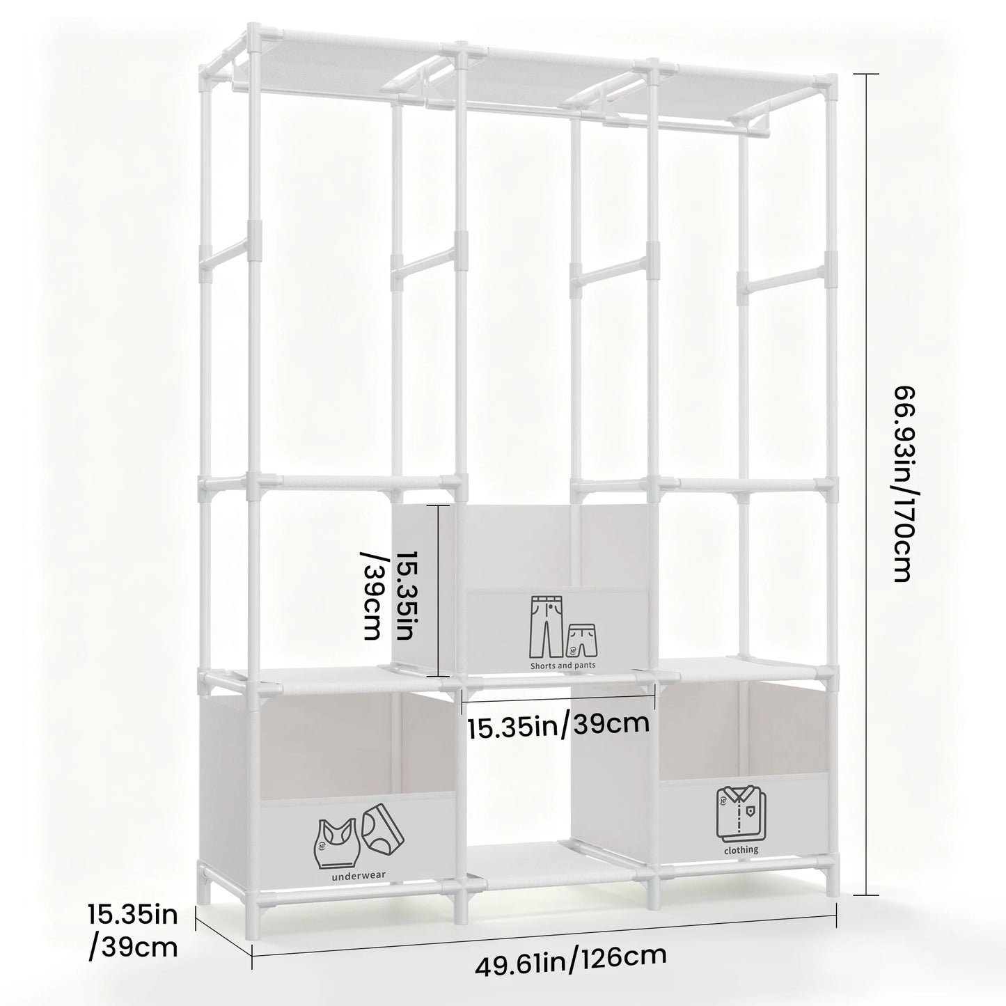 Heavy Duty Freestanding Metal Wardrobe Closet Storage Rack With Drawers