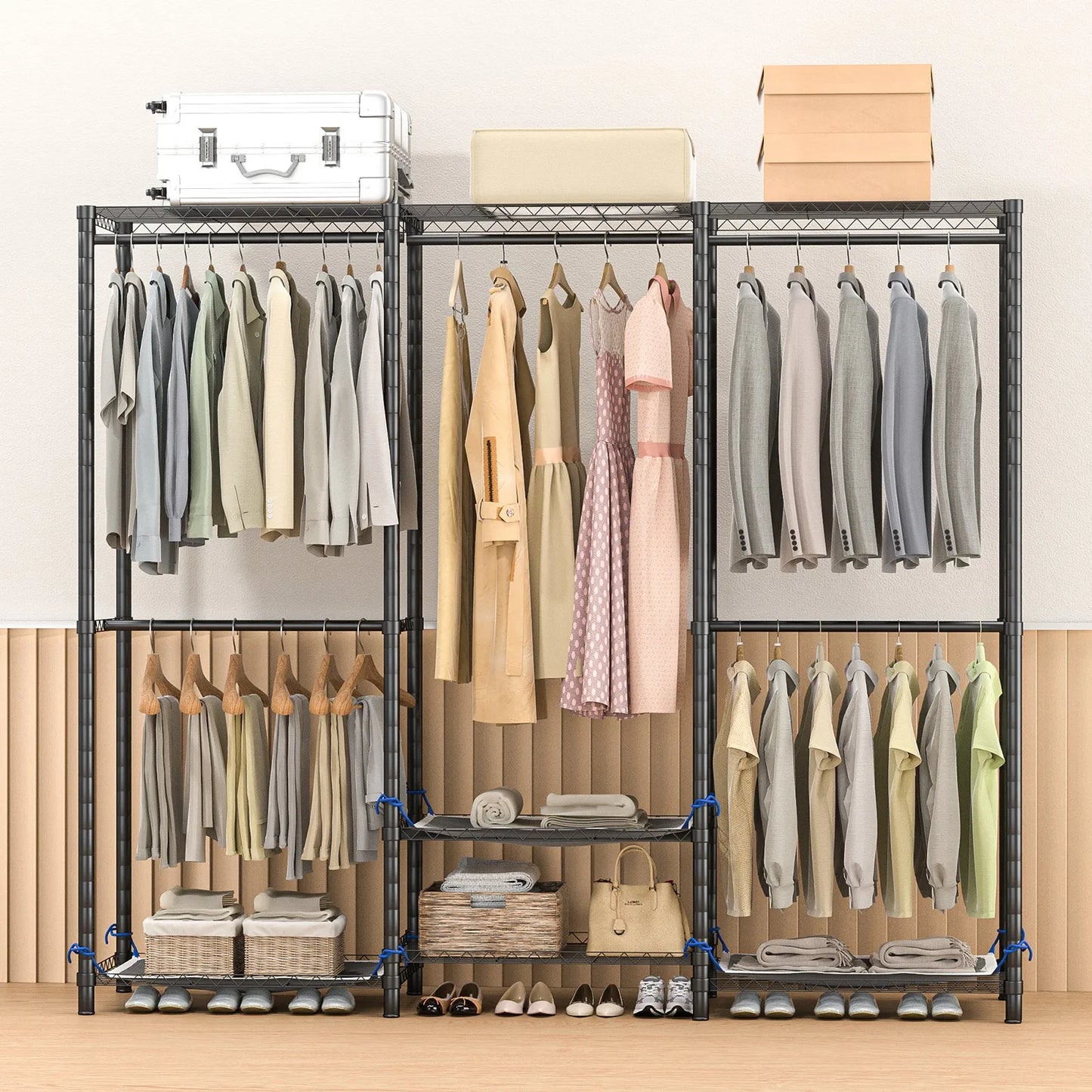 Freestanding Metal Clothes Rack Heavy Duty Portable Home Storage Organizer