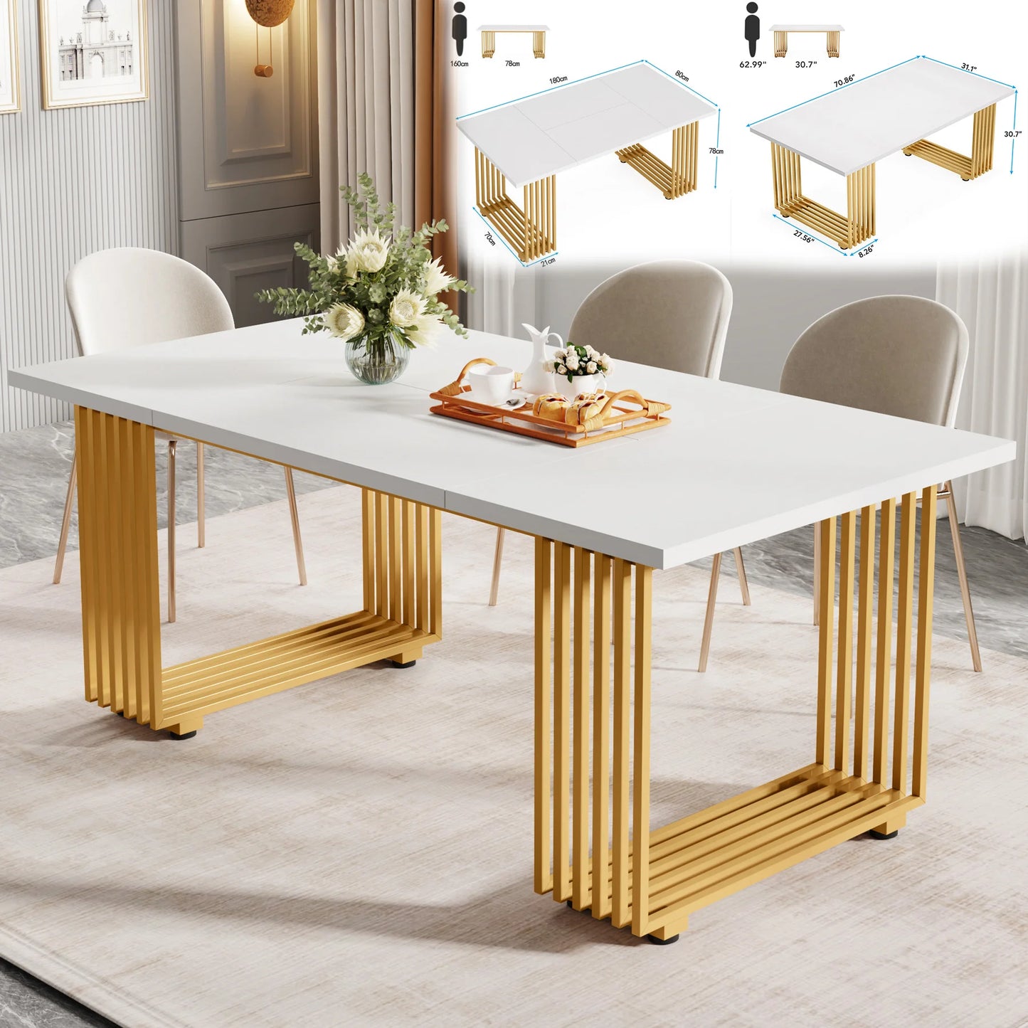 Tribesigns Dining Table For 4 To 6 With Faux Marble