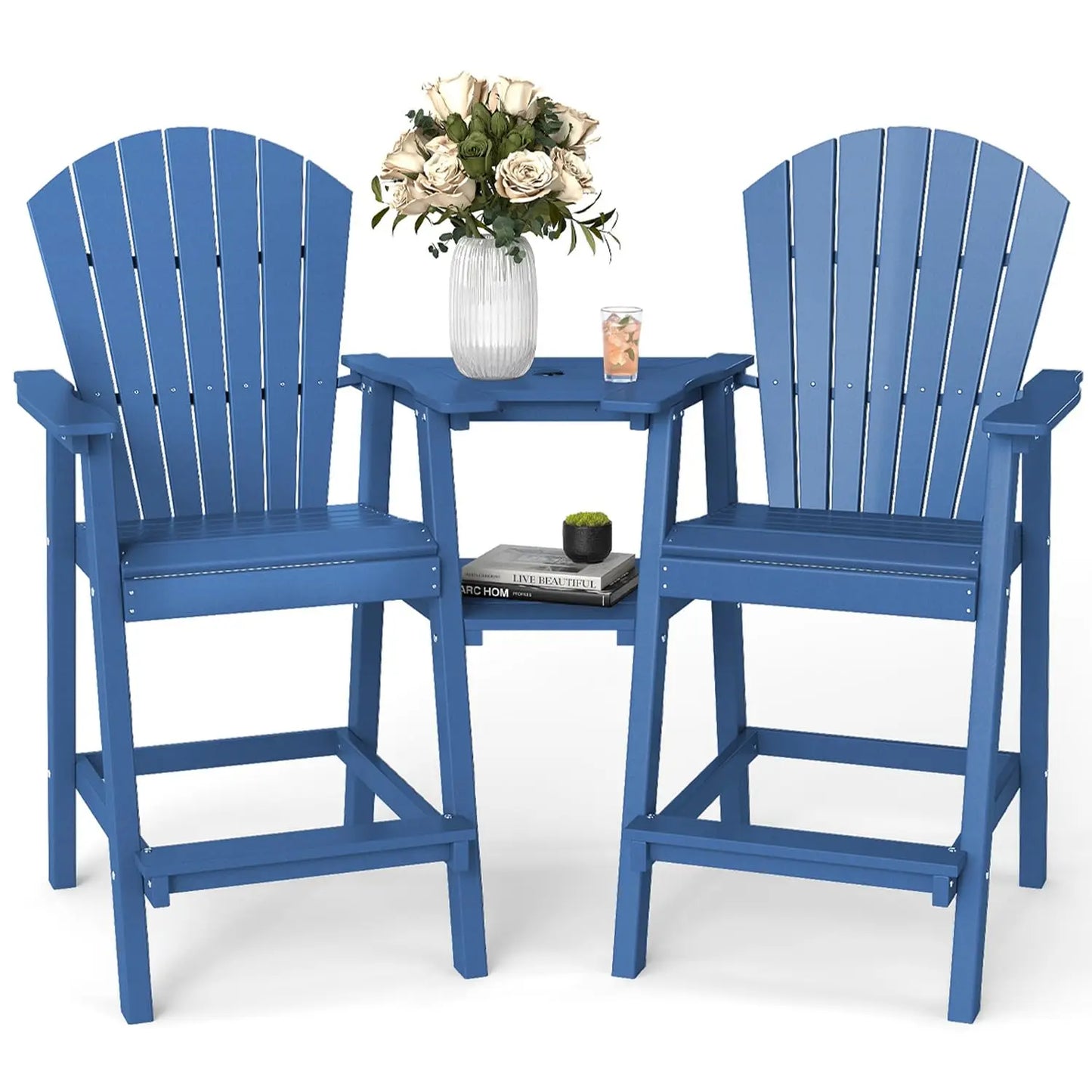 Tall Adirondack Chair Set Of Two With Bar Height Double Connecting Tray Outdoor