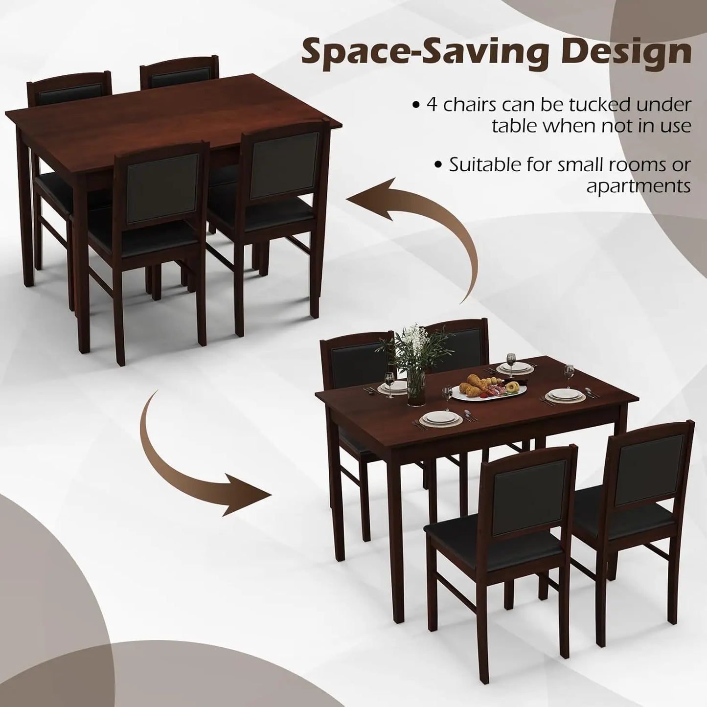 Mid Century Modern Solid Wood Dining Table And Four Chairs
