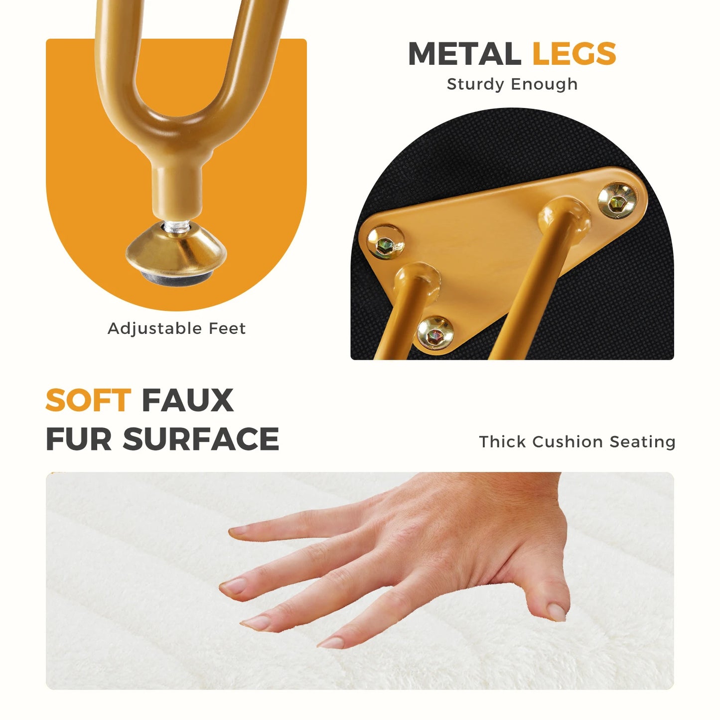 JHK Modern Faux Fur Storage Ottoman With Metal Legs