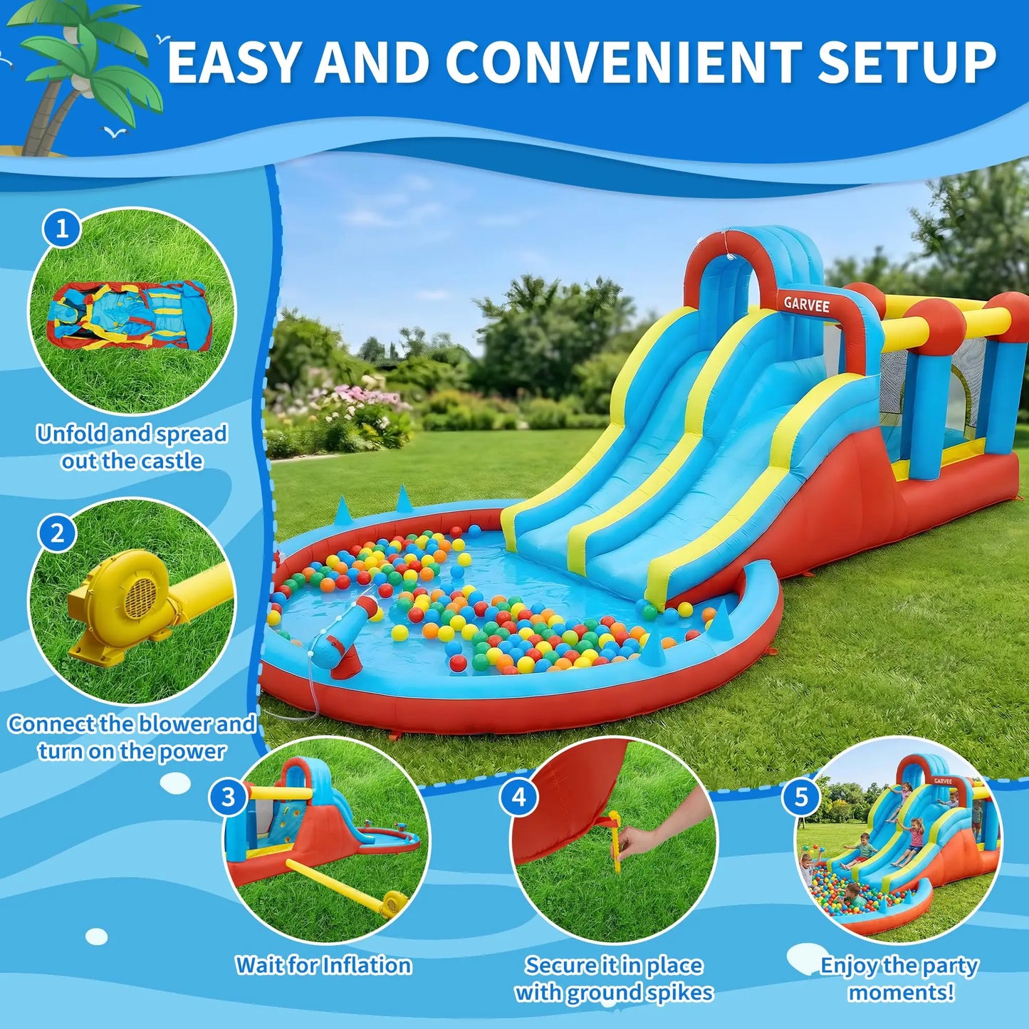 HiMISS 8 In 1 Inflatable Bounce House With Double Slides