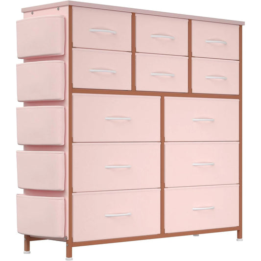 12 Drawer Dresser For Bedroom With Fabric Storage And Easy Pull Handle