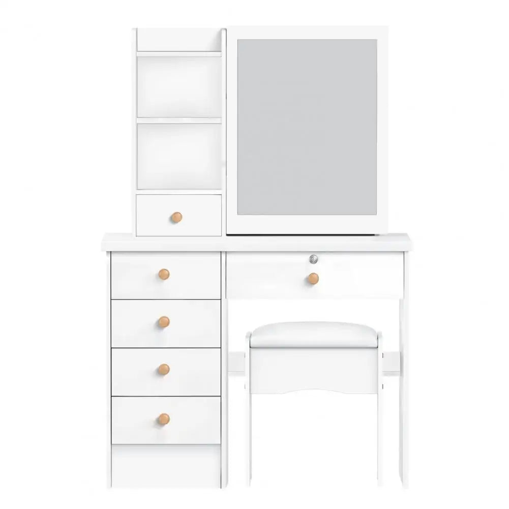 Modern Wooden Vanity Desk With Sliding Mirror and Drawers