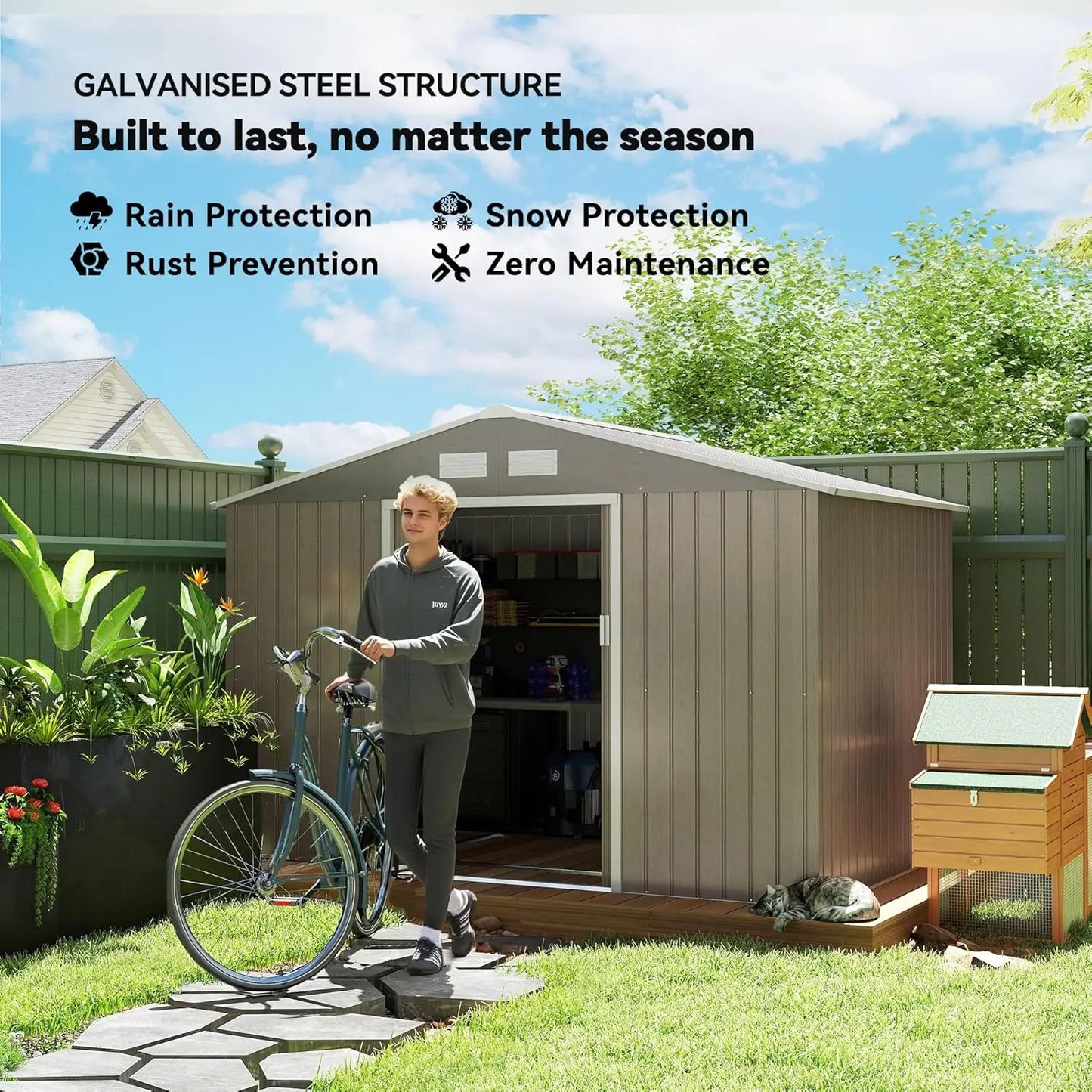 Metal Outdoor Storage Shed With Lockable Doors And Air Vents