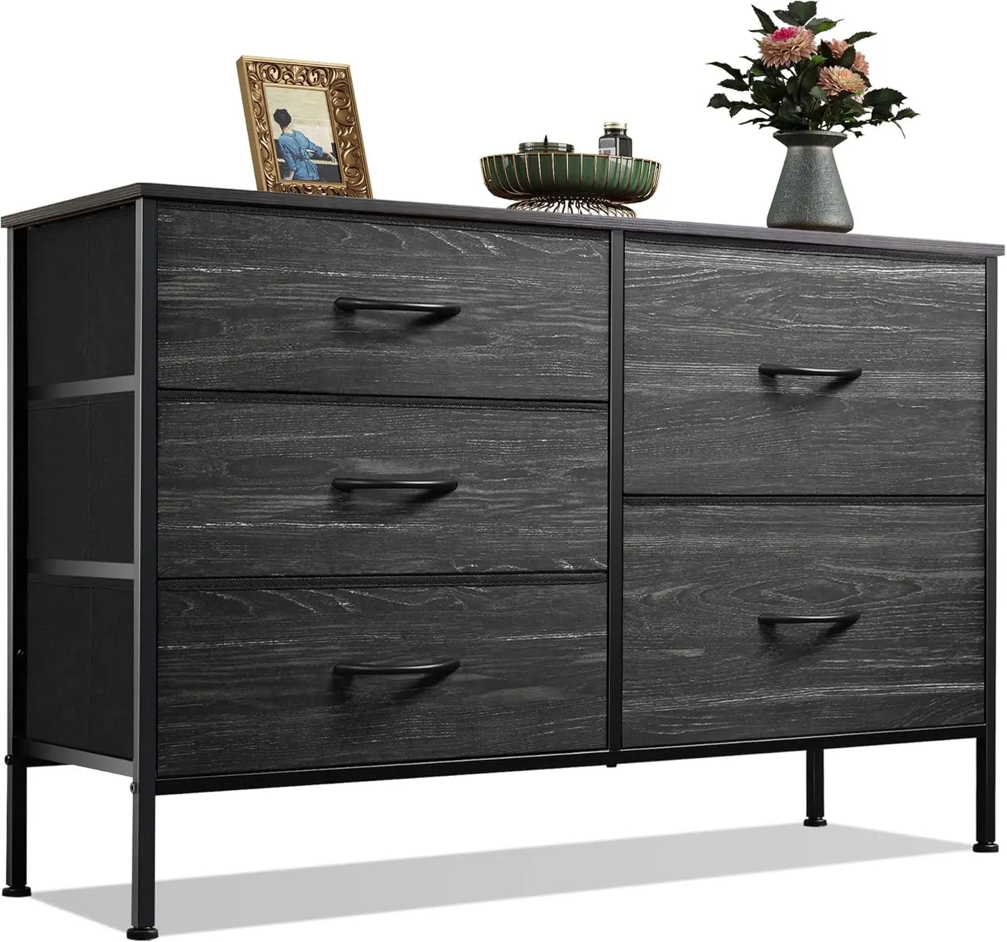 JHK 5-Drawer Dresser With Metal Frame For Living Room Storage