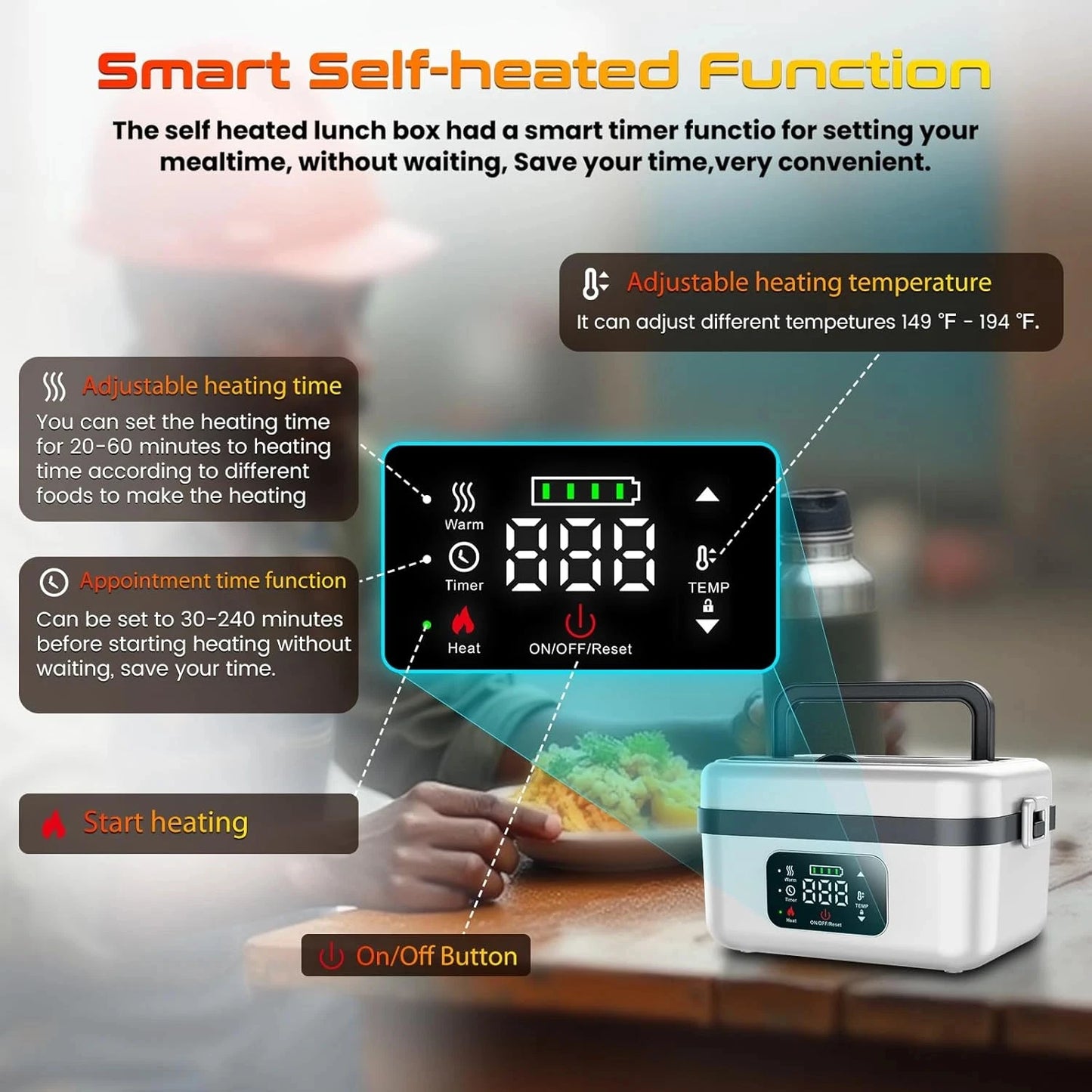 Wireless Electric Insulated Lunch Box With 8000mAh Battery