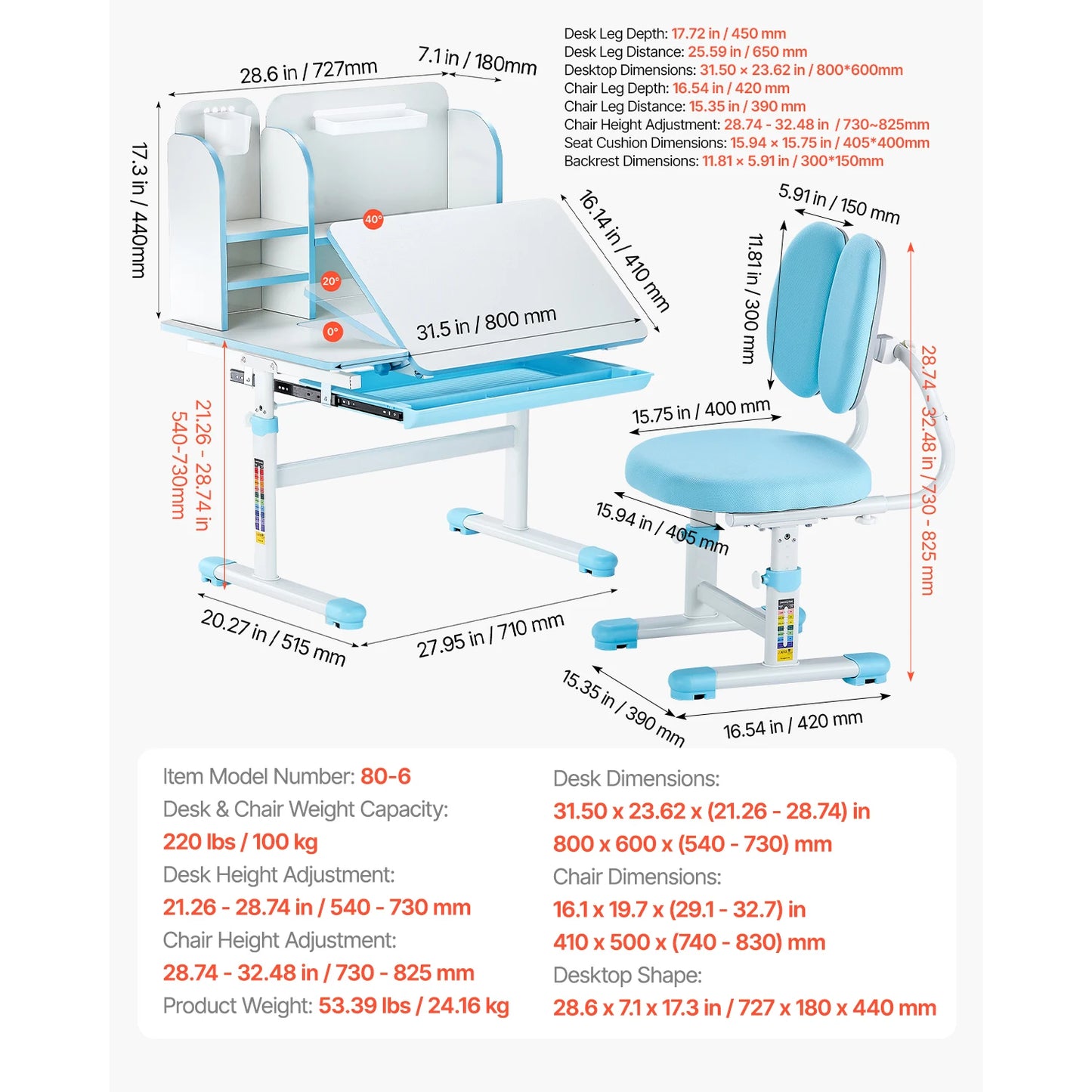 SucceBuy Kids Ergonomic Study Desk And Chair Set With Lamp