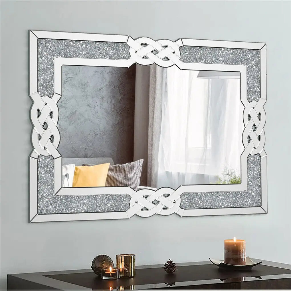LUVODI Silver Crystal Crush Glass Decorative Wall Mirror