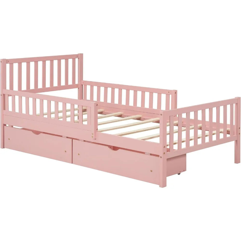 Kids Twin Bed With Guardrails Low Platform Bed For Kids