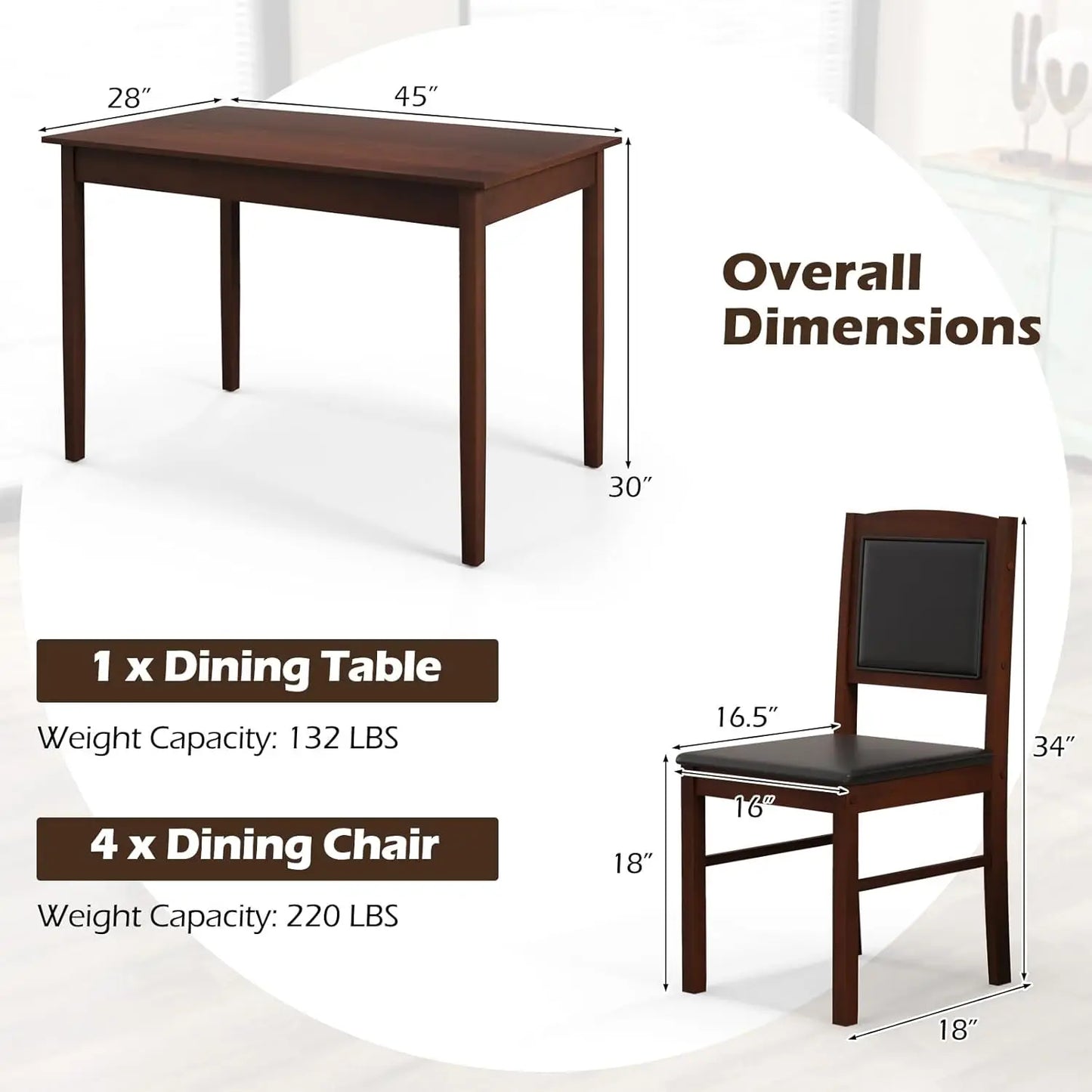 Mid Century Modern Solid Wood Dining Table And Four Chairs