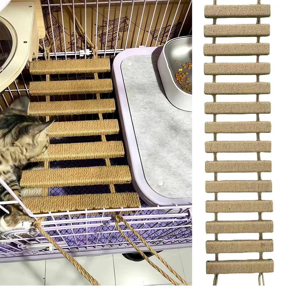 Premium Wooden Sisal Cat Bridge And Scratching Ladder