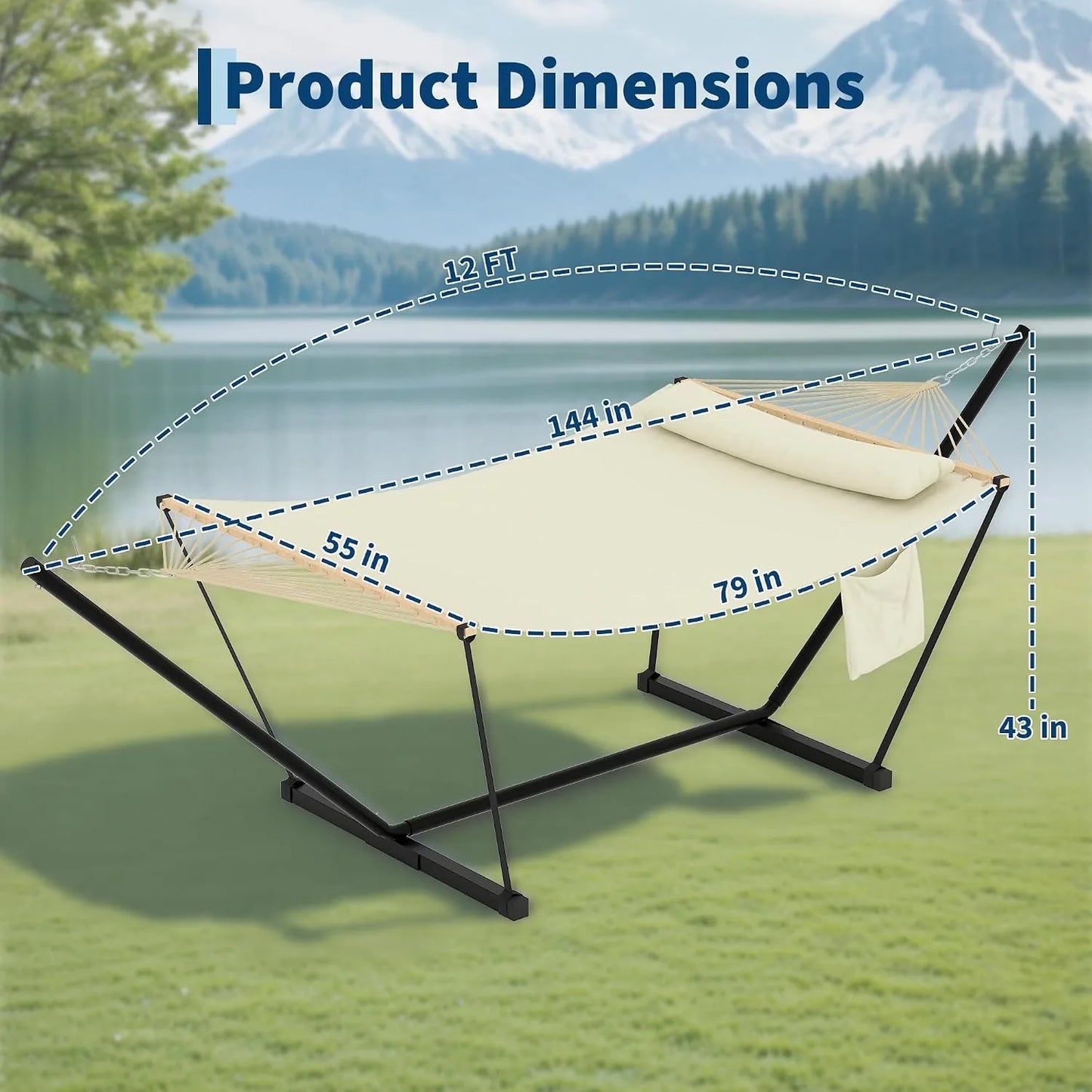 Durable 2 Person Polyester Hammock With Stand And Pillow