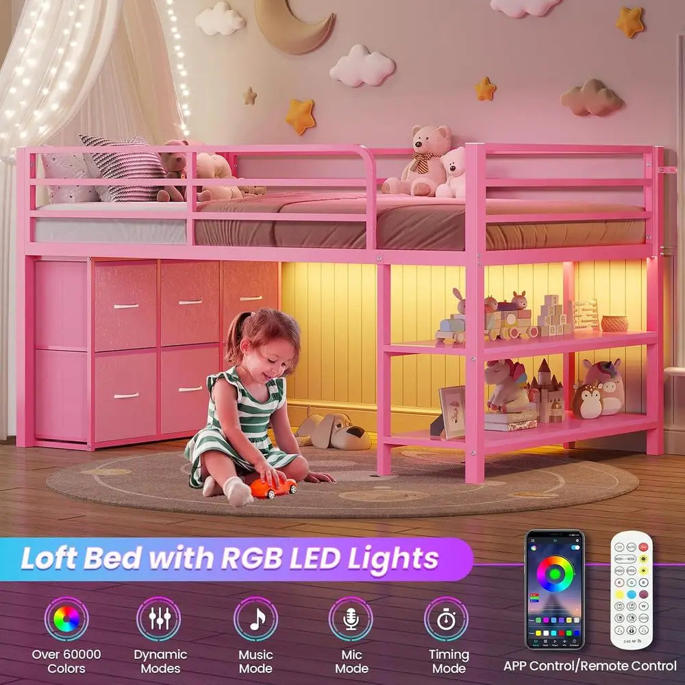 Wooden Bed With Storage Drawers And Built In Led Lights
